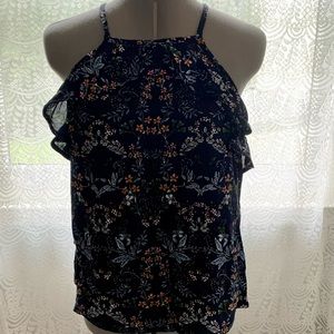 NWOT RD Style Navy Floral Sleeveless Blouse Size XS